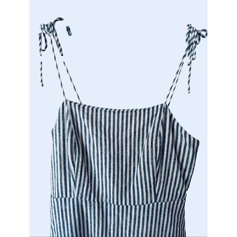 Old Navy Striped Linen Blend Tie Strap Mini Dress Smocked Blue White Small S - Picture 2 of 5